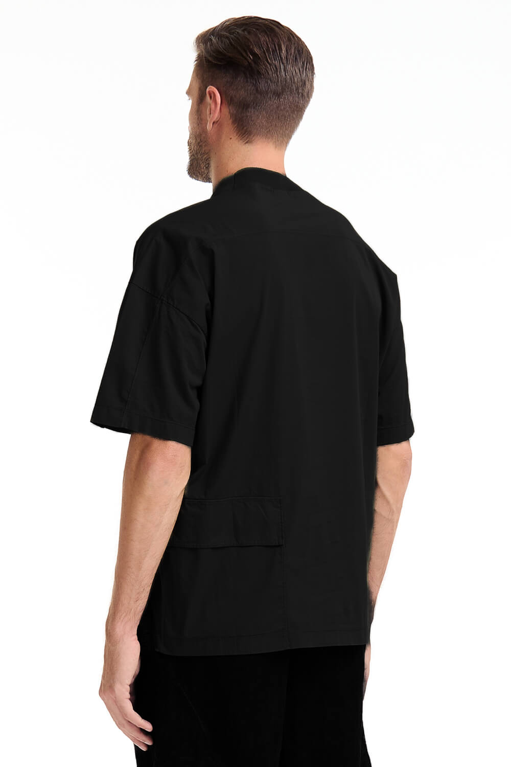 Back Pocket Contrast Fabric T-Shirt Black