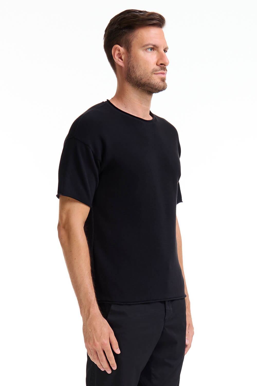 Raw Edge Knitted T-Shirt Black