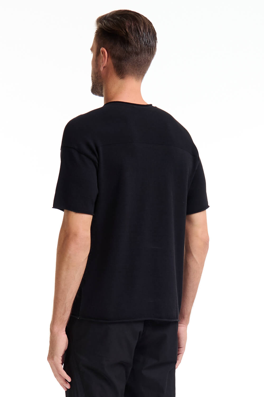 Raw Edge Knitted T-Shirt Black