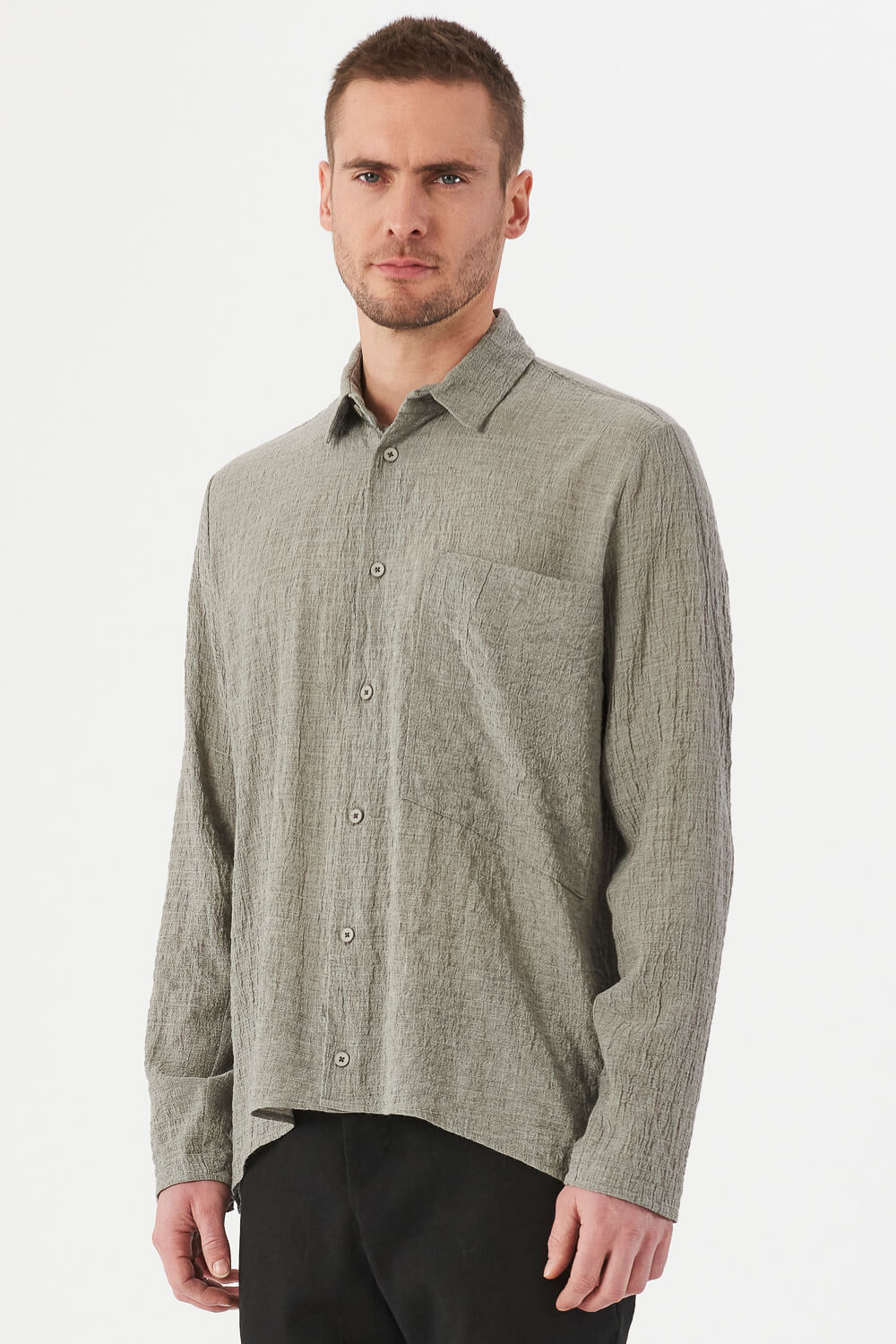 Regular Fit Cotton/Wool Embossed Viscose Shirt Steel