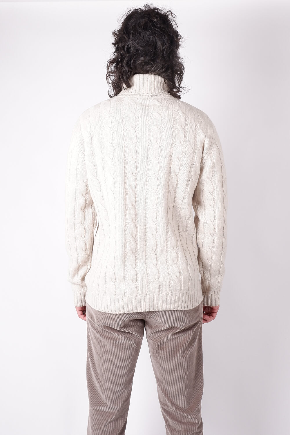 Cable Lana Merino Extra Fine Roll Neck Sweater Beige
