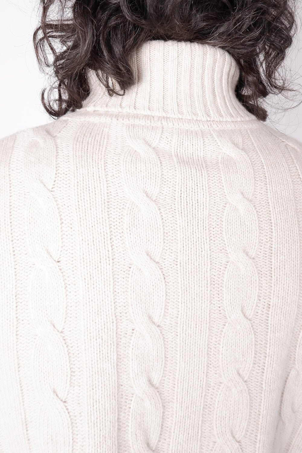 Cable Lana Merino Extra Fine Roll Neck Sweater Beige
