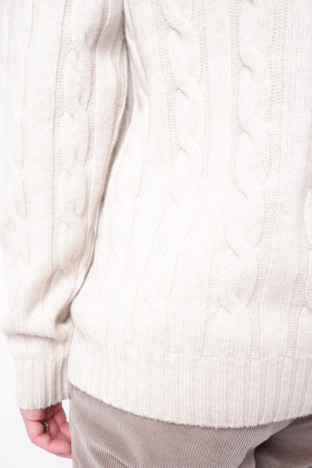 Cable Lana Merino Extra Fine Roll Neck Sweater Beige