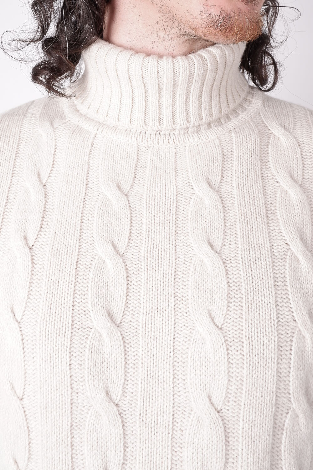 Cable Lana Merino Extra Fine Roll Neck Sweater Beige