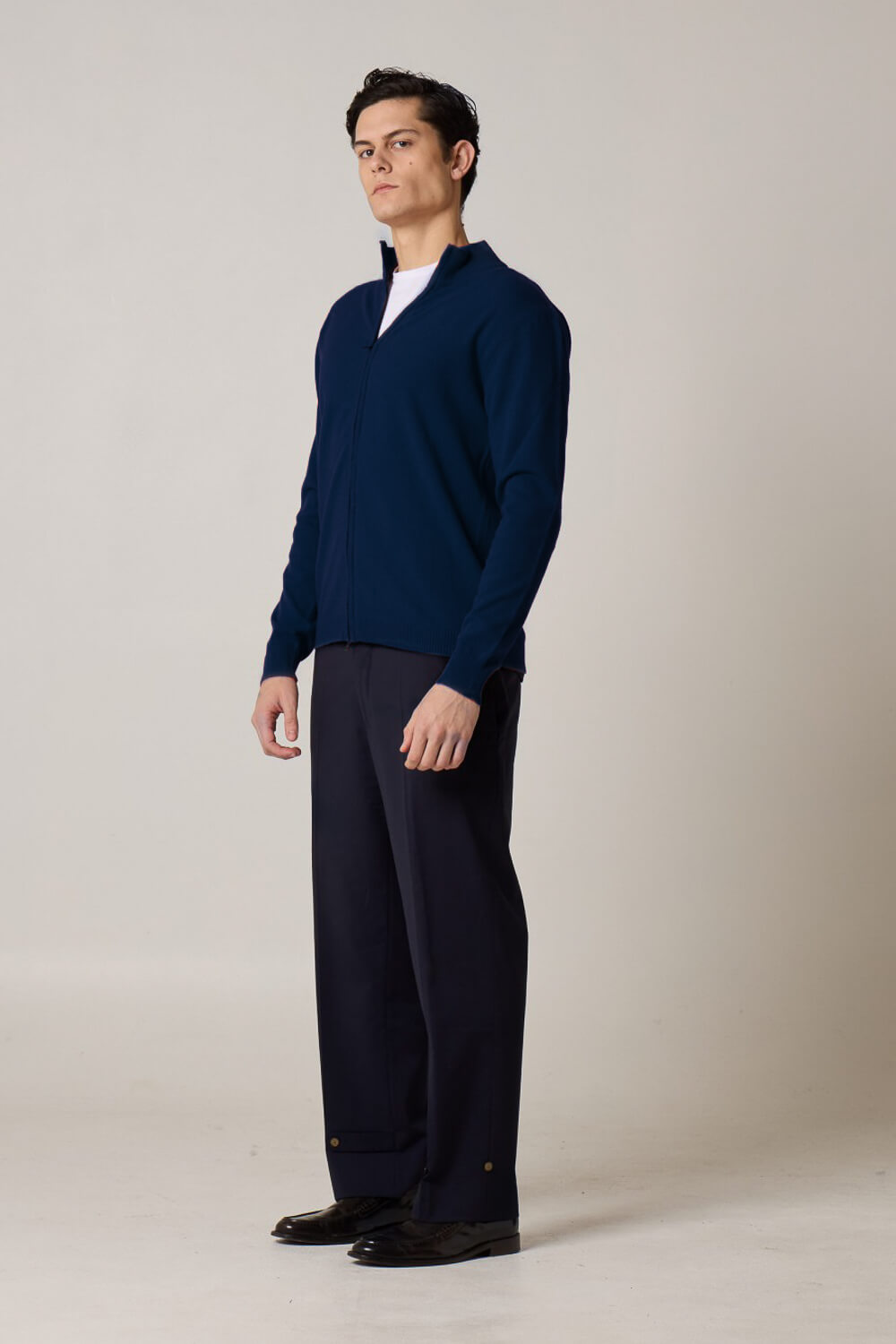 Cashmere Blend Full-Zip Sweater Navy