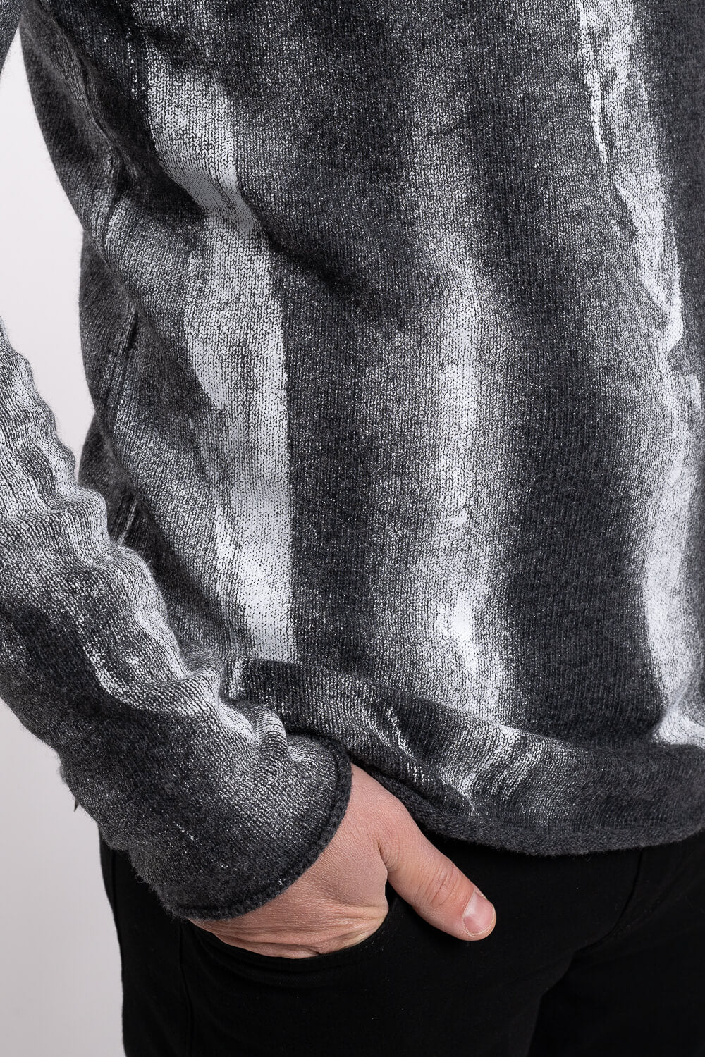 Cashmere Blend Paint Effect Turtle Neck Jumper Charcoal/White