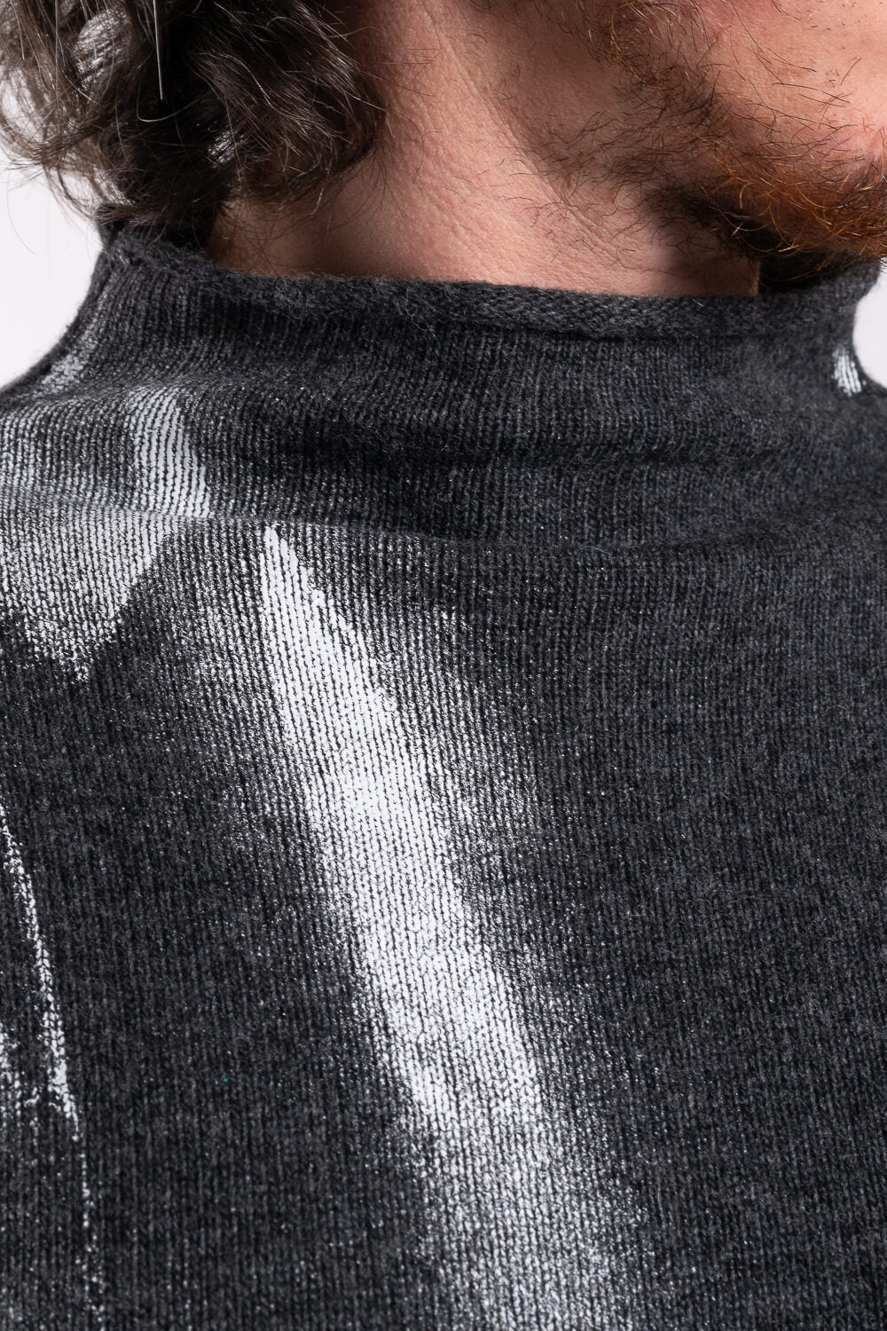 Cashmere Blend Paint Effect Turtle Neck Jumper Charcoal/White