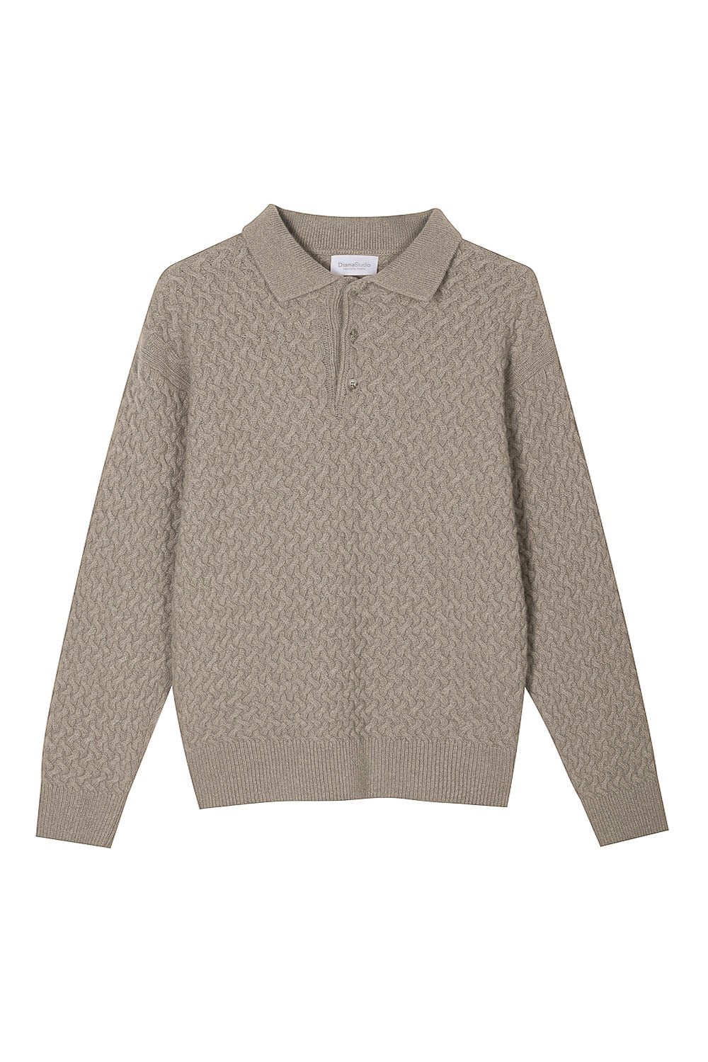 Cashmere Blend Woven Effect Polo Sweater Dark Sand
