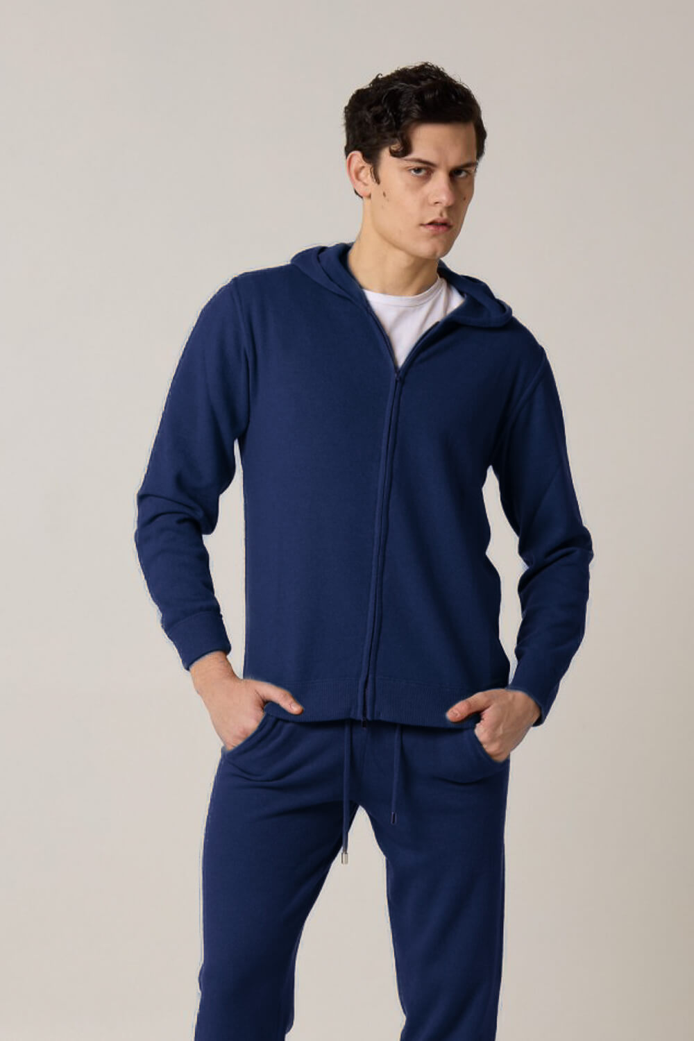 Cashmere Blend Zip-Up Hoodie Navy