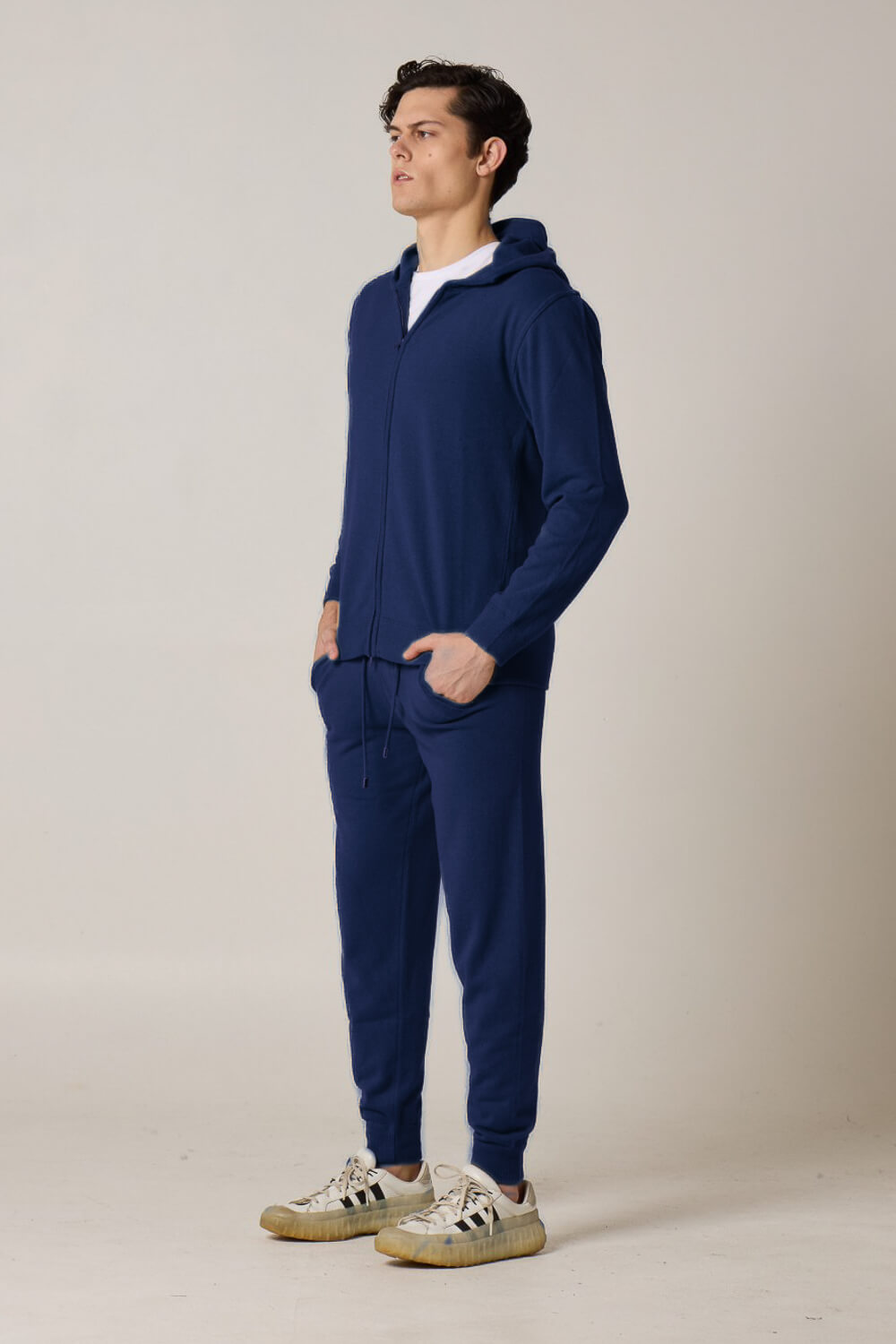 Cashmere Blend Zip-Up Hoodie Navy