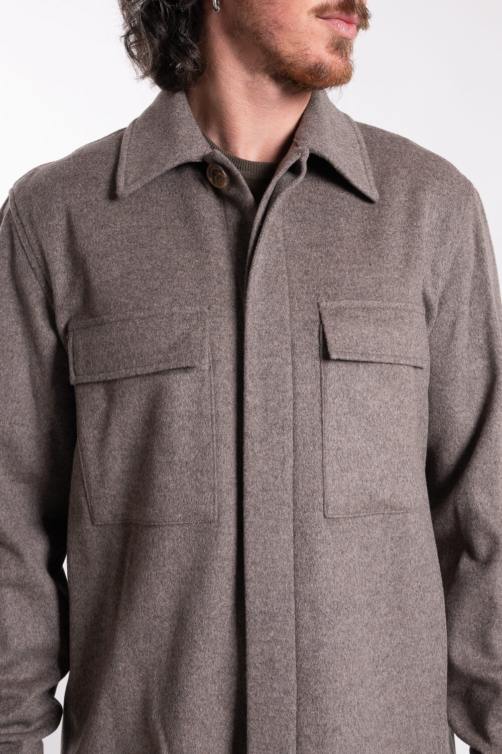 Cashmere Front Pocket Overshirt Dark Sand