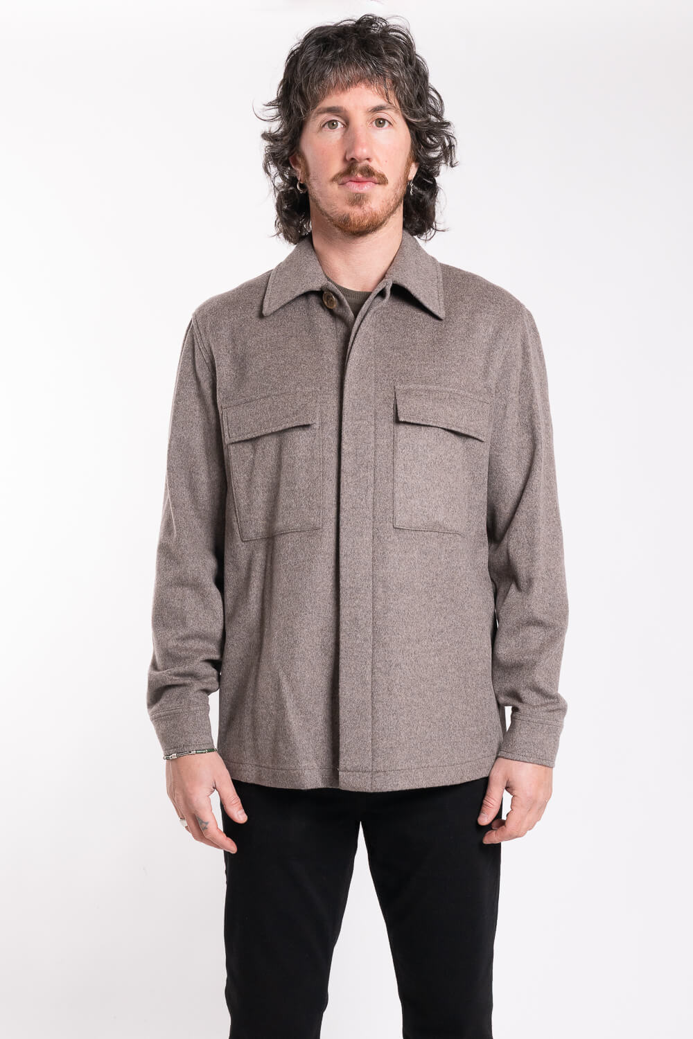 Cashmere Front Pocket Overshirt Dark Sand