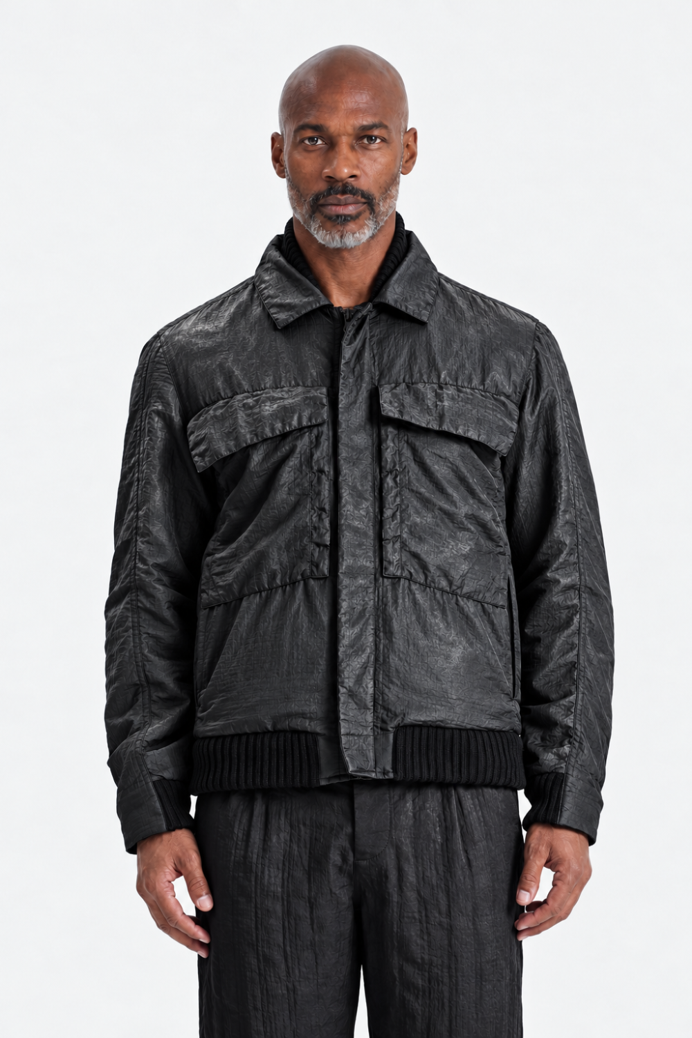 Reversible Water-Repellent Nylon & Herringbone Wool Jacket Black