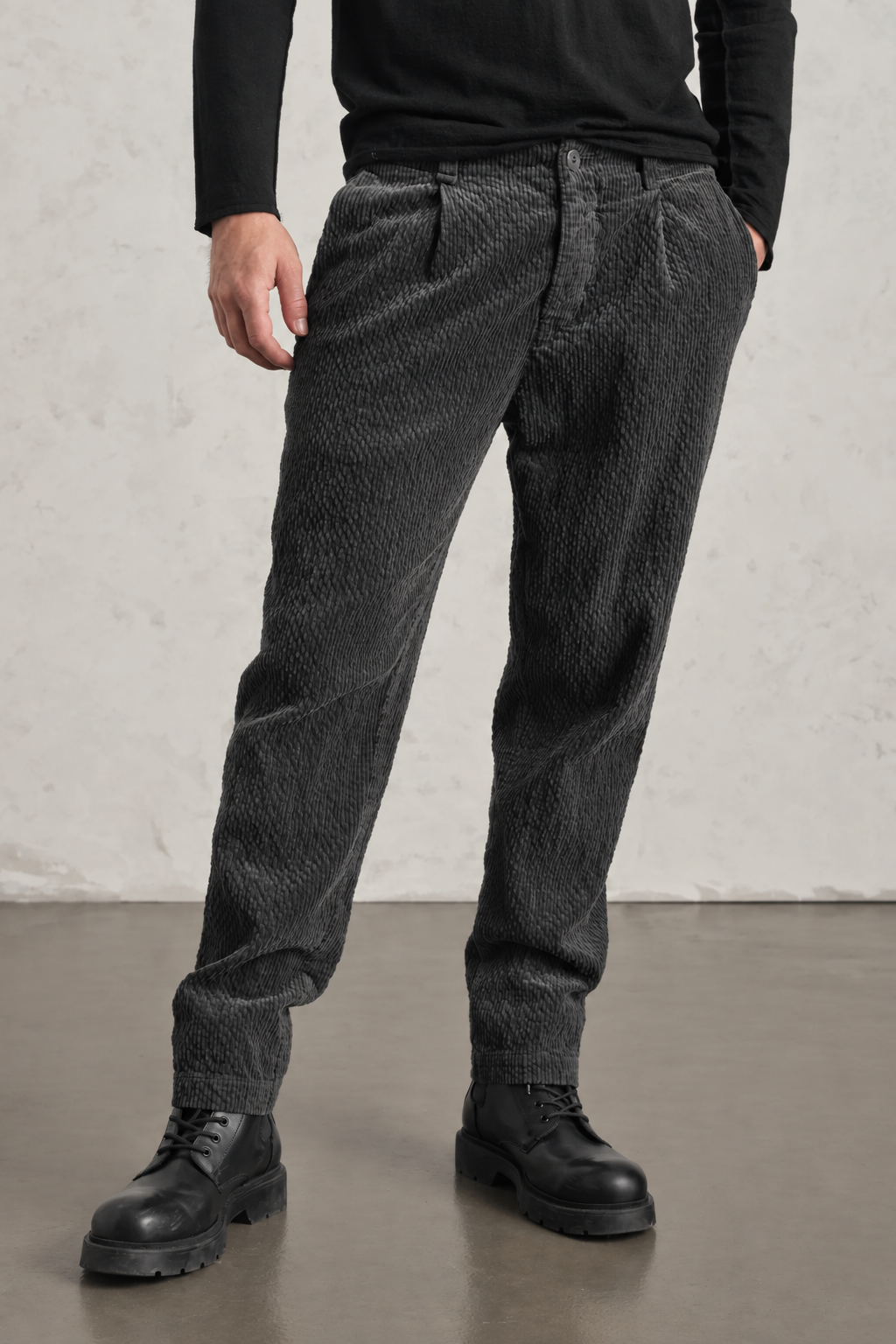 Relaxed-Fit Italian Corduroy Trousers Charcoal