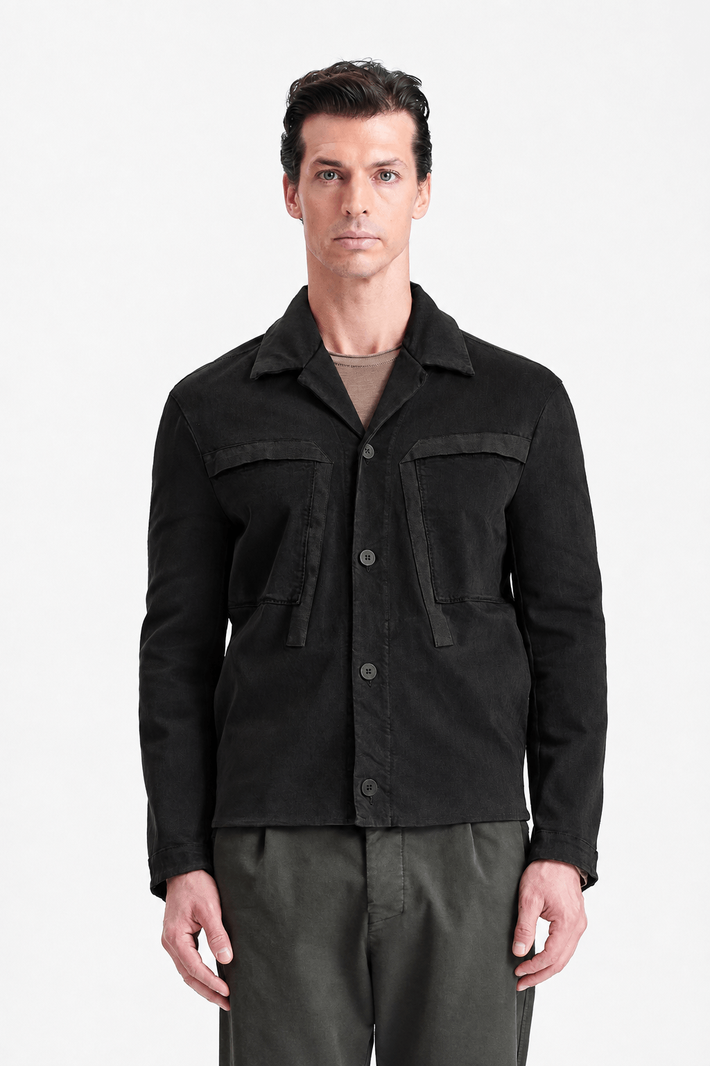 Regular-Fit Tencel & Stretch Modal Overshirt Black