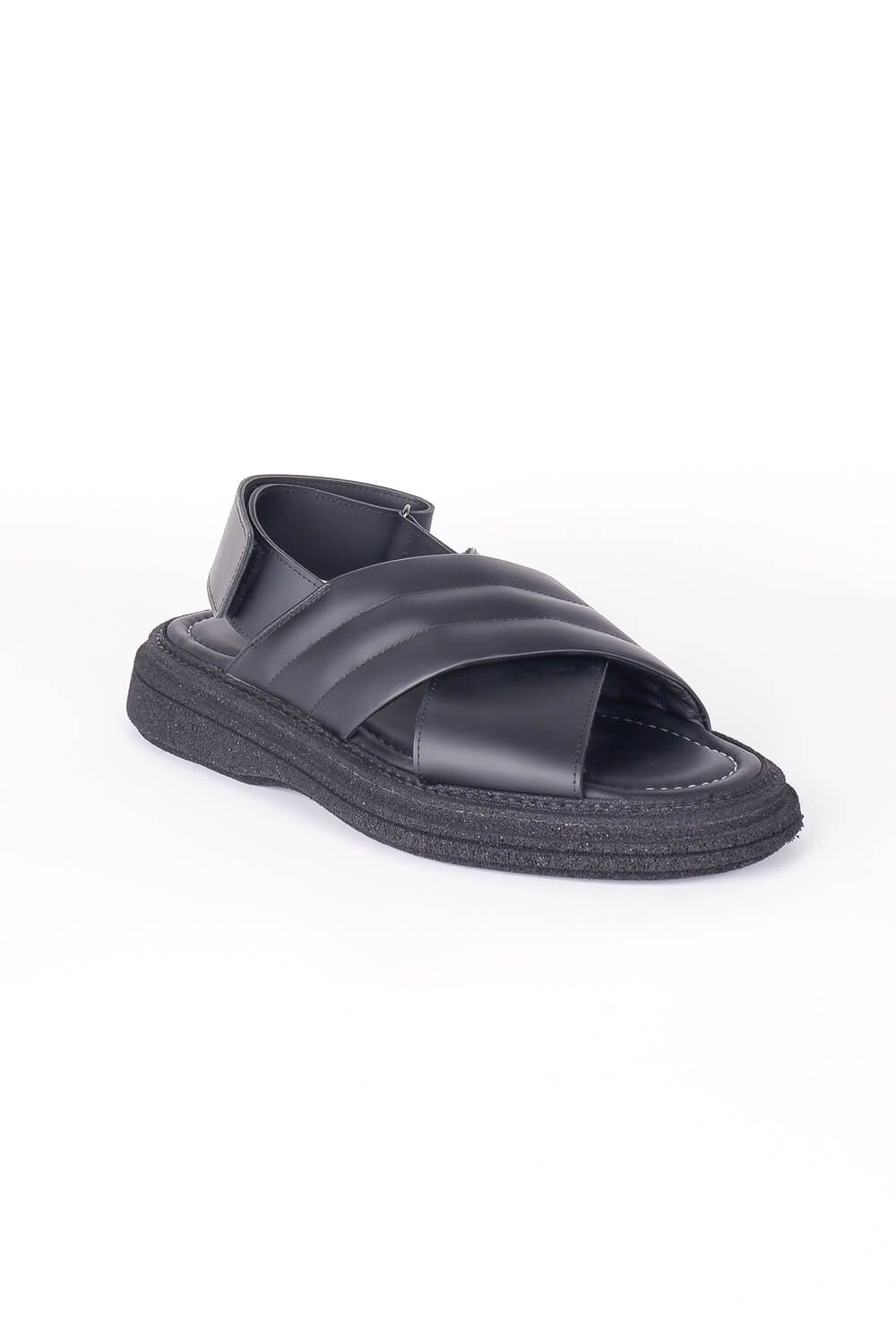 Chunky Leather Crossover Sandals Black