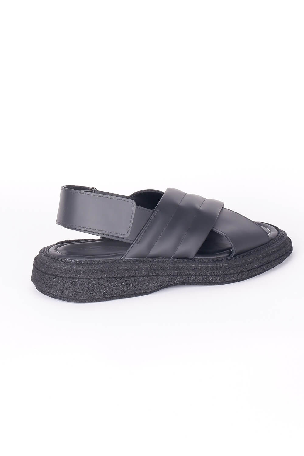 Chunky Leather Crossover Sandals Black