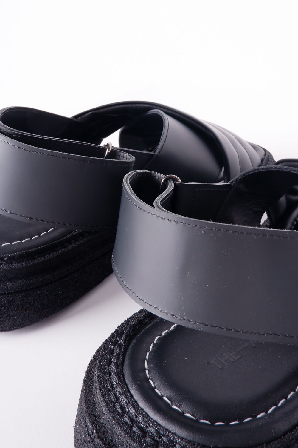 Chunky Leather Crossover Sandals Black