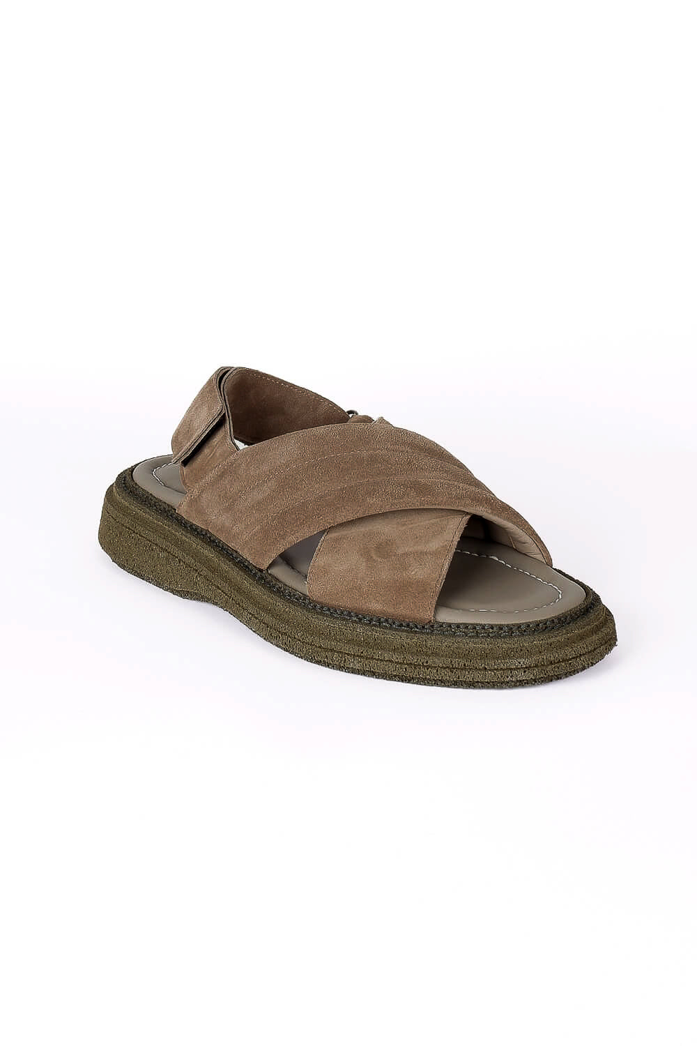 Chunky Italian Suede Crossover Sandals Dark Sand