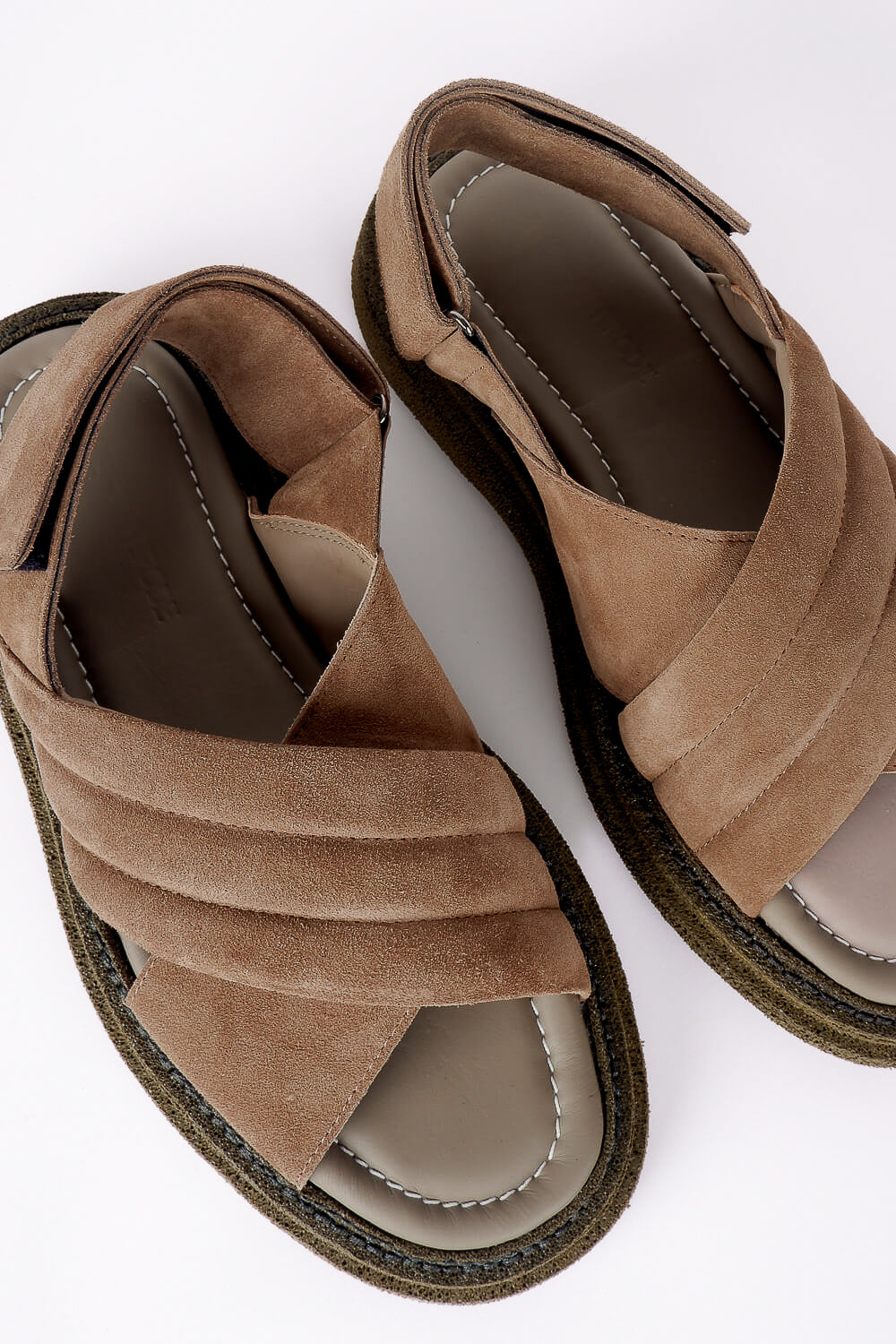 Chunky Italian Suede Crossover Sandals Dark Sand