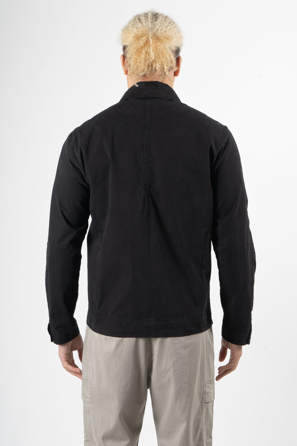 Coated Cotton Lightweight Zip-Up Jacket Black