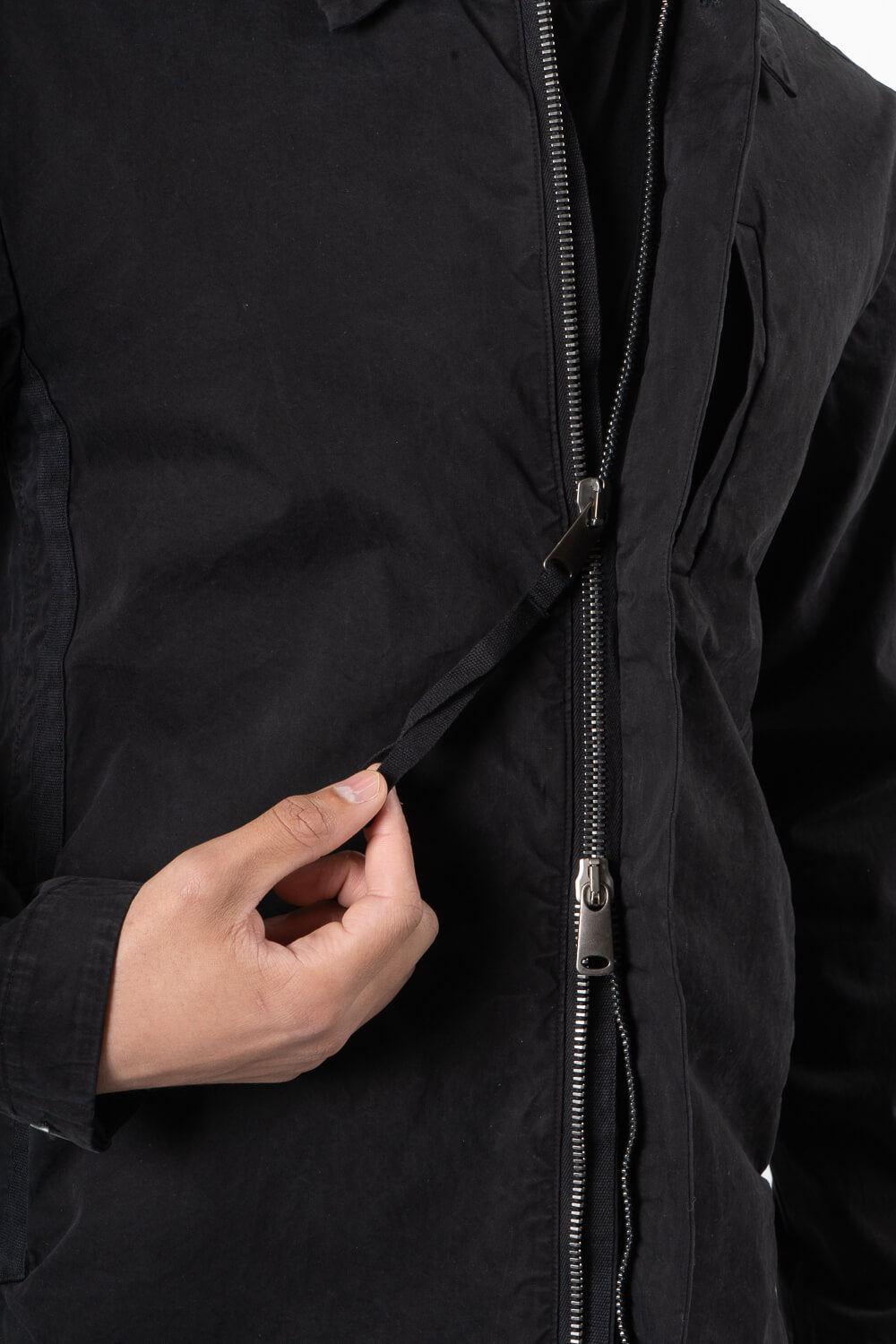 Coated Cotton Lightweight Zip-Up Jacket Black