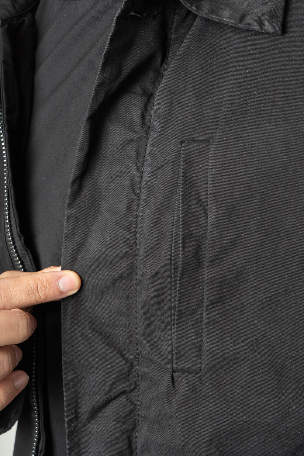 Coated Cotton Lightweight Zip-Up Jacket Black