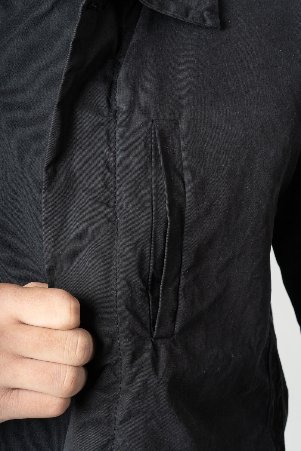 Coated Cotton Lightweight Zip-Up Jacket Black