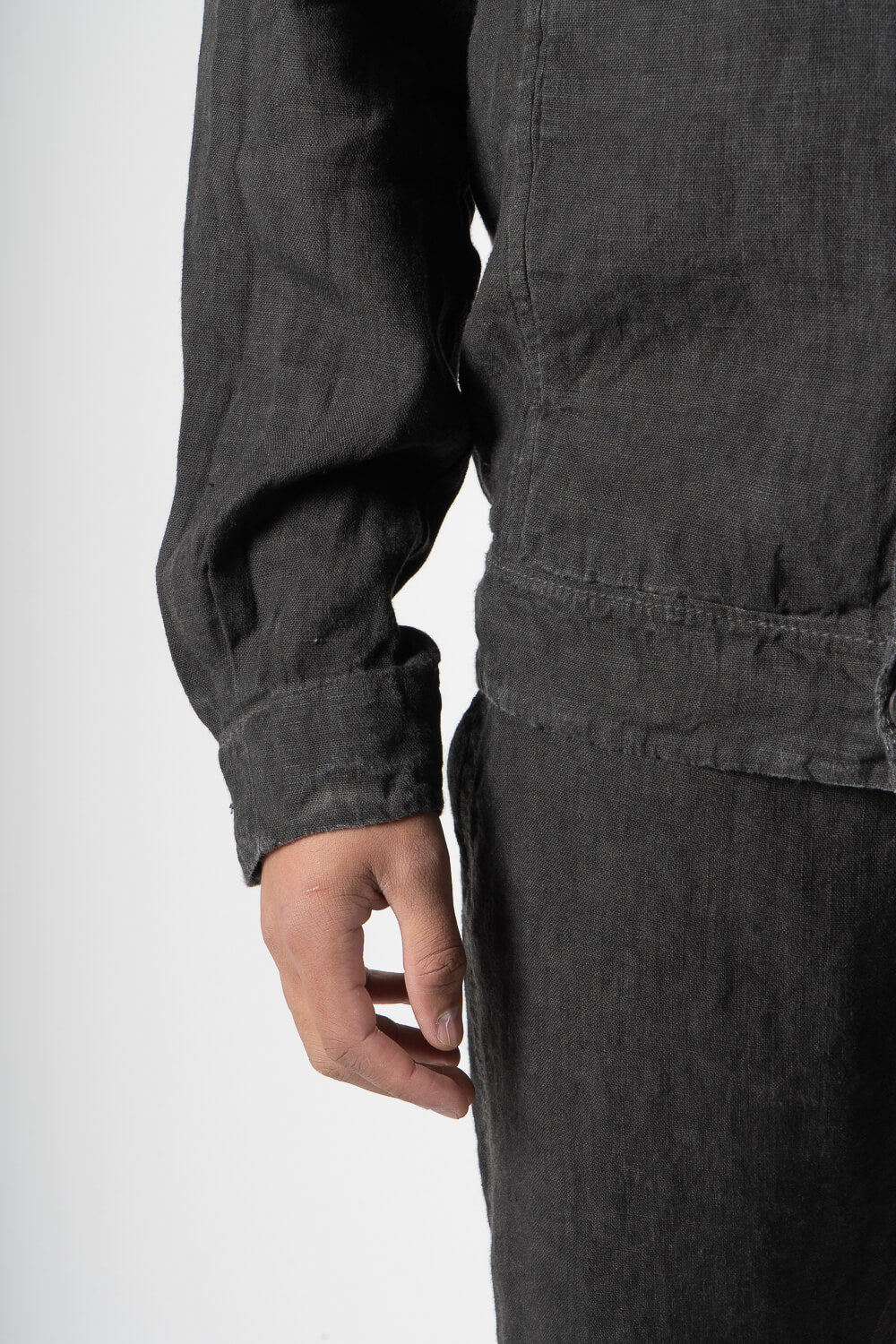 Cold-Dye Button-Up Linen Blazer Charcoal