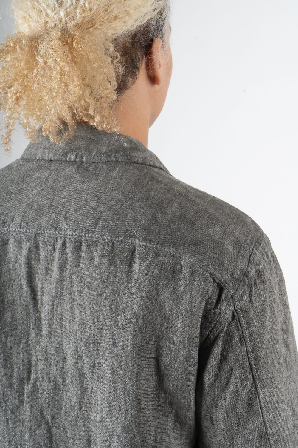 Cold-Dye Button-Up Linen Blazer Grey
