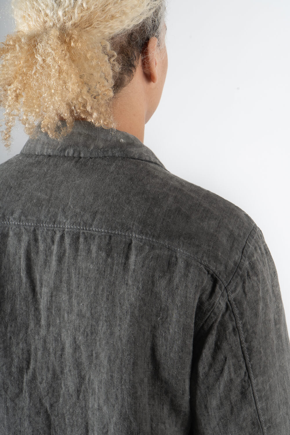 Cold-Dye Button-Up Linen Blazer Grey