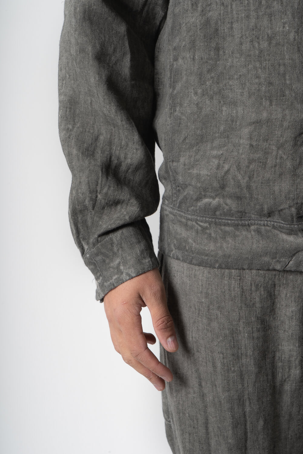 Cold-Dye Button-Up Linen Blazer Grey