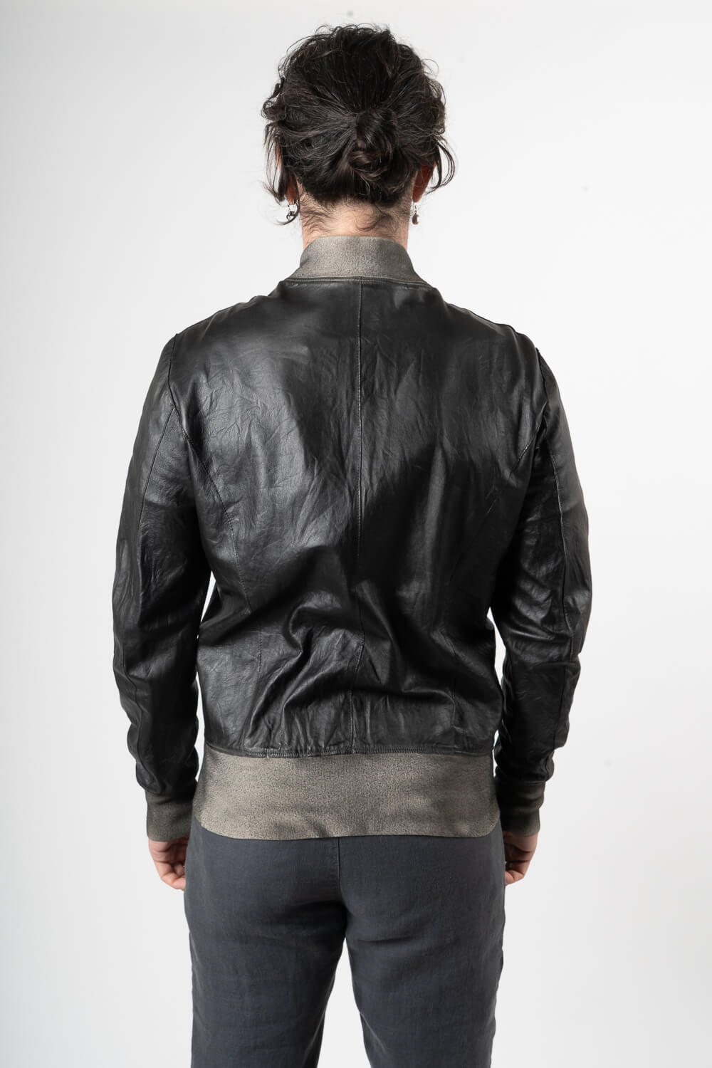 Cold-Dye Distressed Effect Tuscan Lamb Leather Jacket Brown/Blue