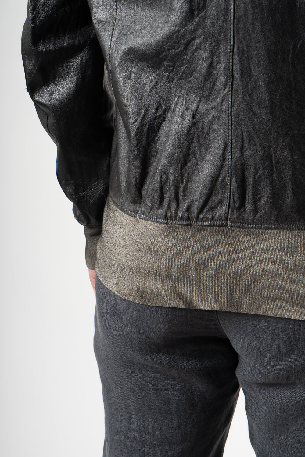 Cold-Dye Distressed Effect Tuscan Lamb Leather Jacket Brown/Blue