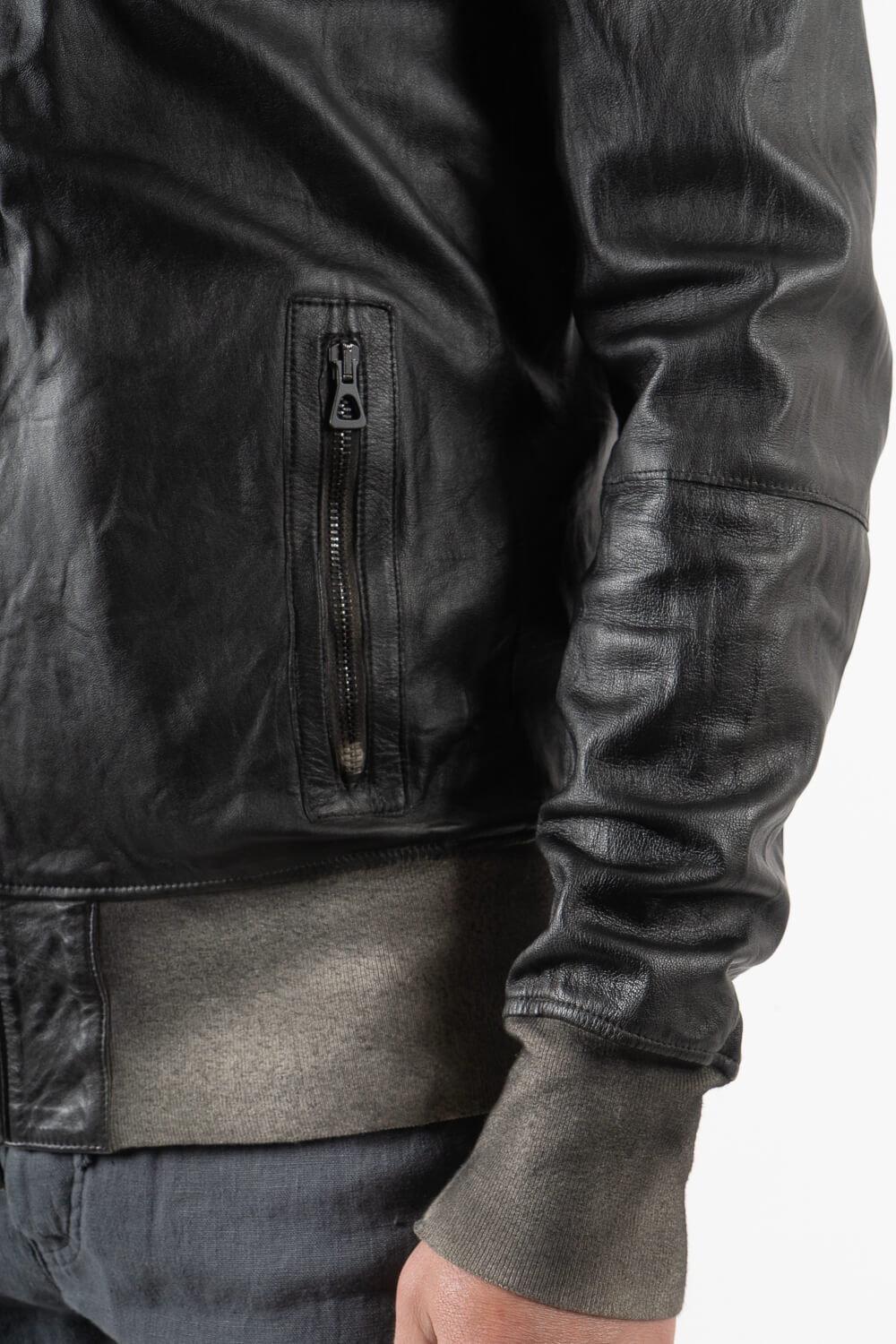 Cold-Dye Distressed Effect Tuscan Lamb Leather Jacket Brown/Blue