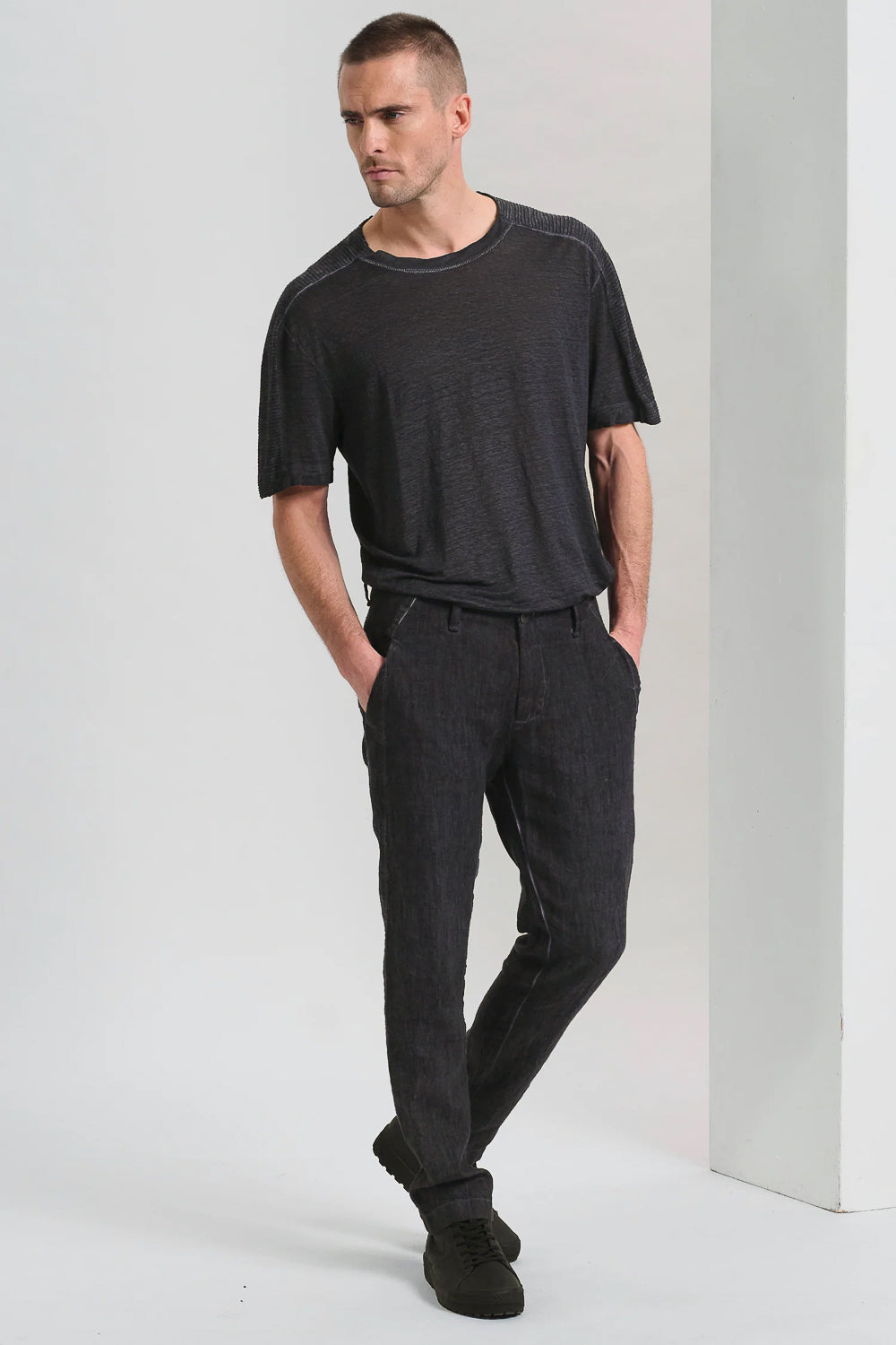 Cold-Dye Linen Trousers Charcoal