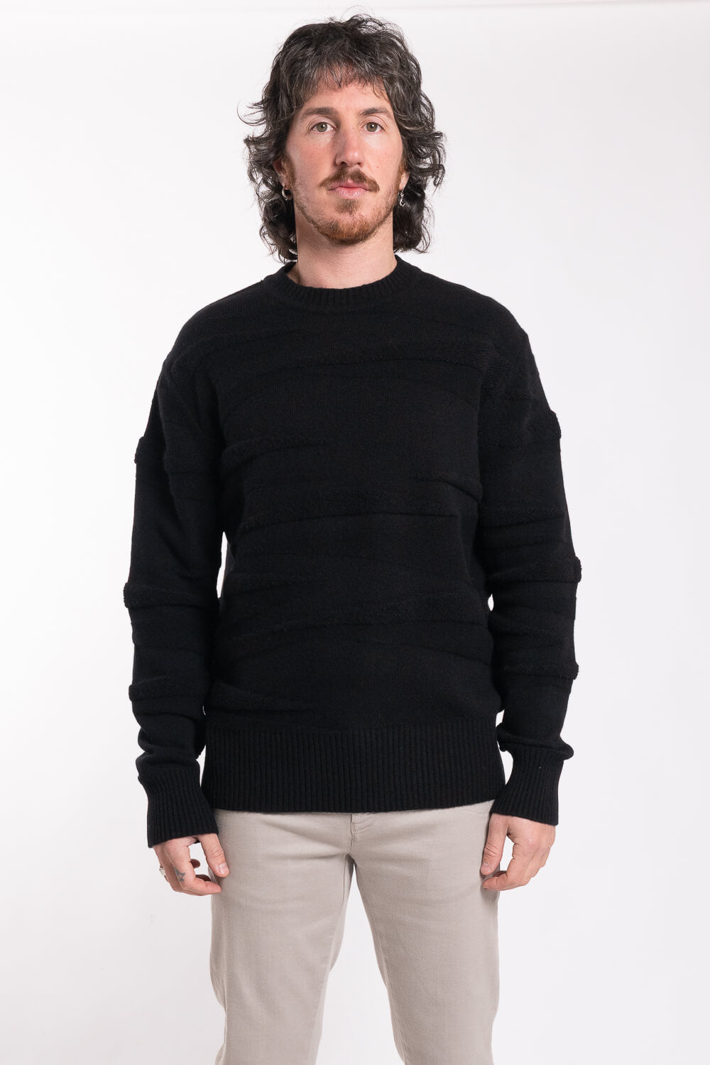Contrast Effect Virgin Lana Merino Wool Sweatshirt Black