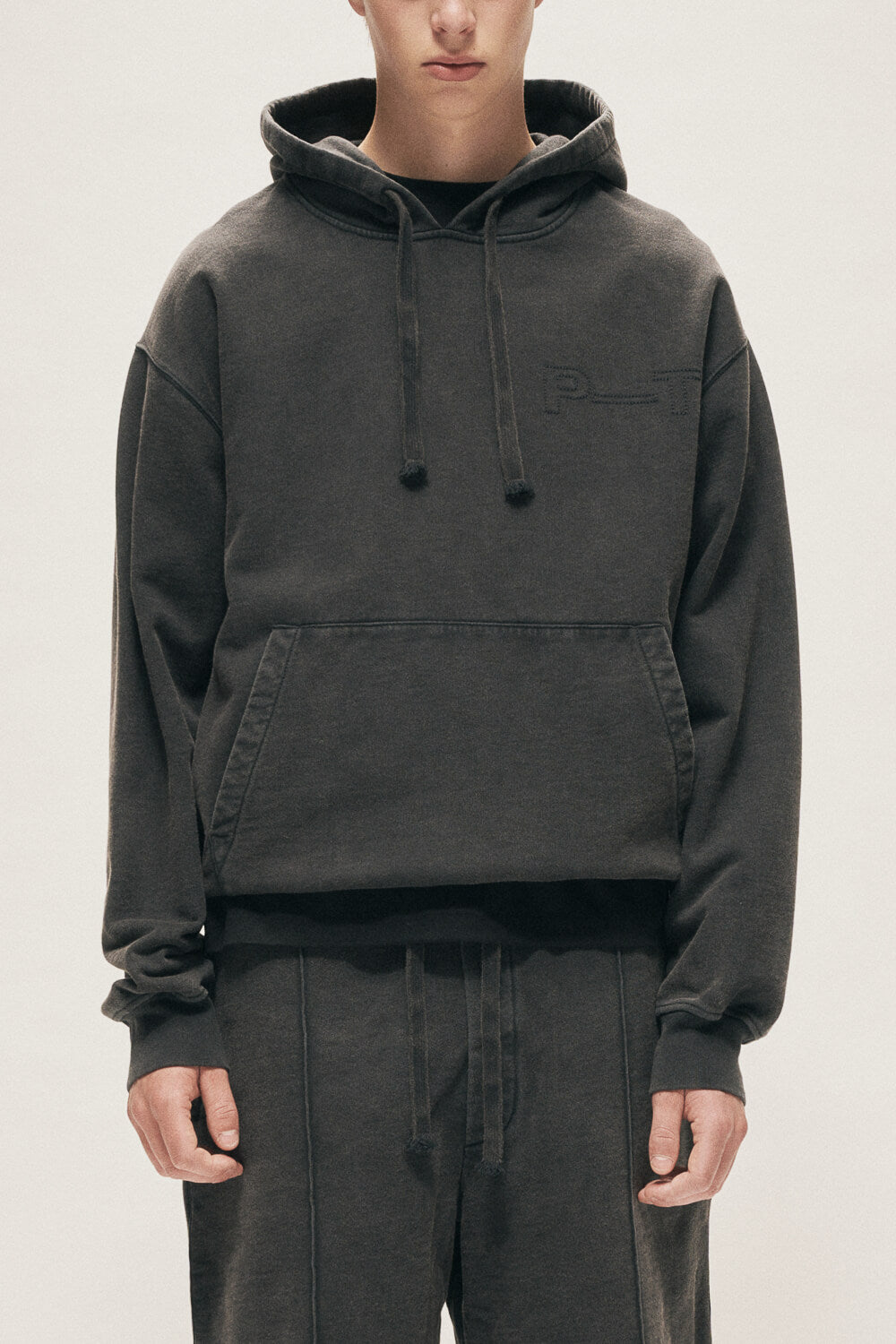 Contrast Stitch Hoodie Charcoal