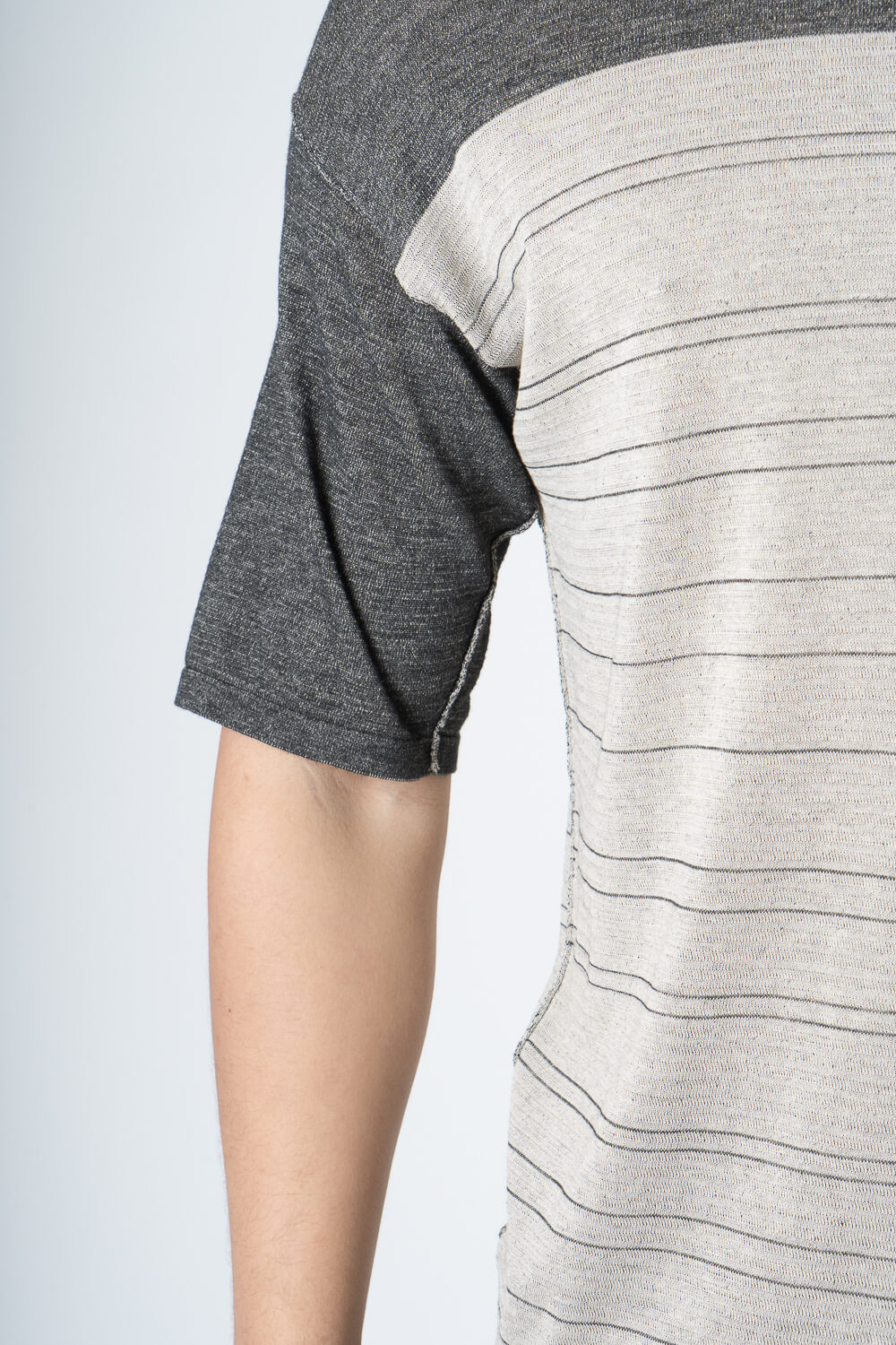 Contrast Stripe Italian Cotton T-Shirt Charcoal/Beige