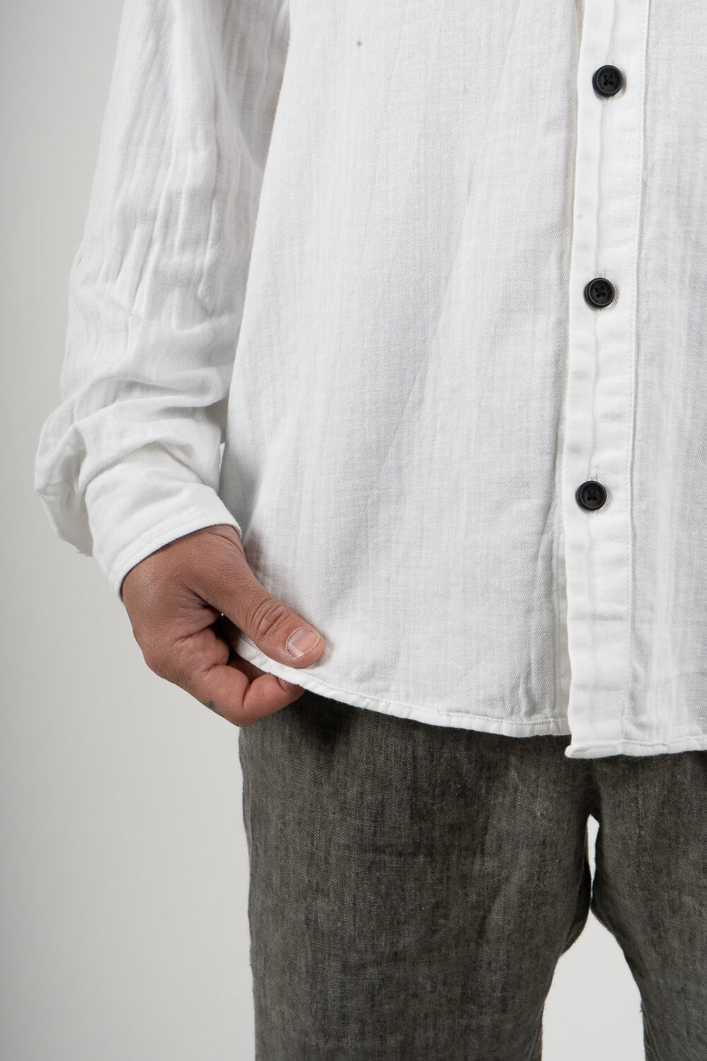 Cotton/Linen Full Button Shirt White
