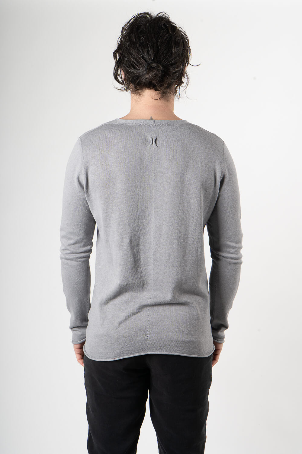 Cotton/Linen Raw Neck L/S T-Shirt Grey