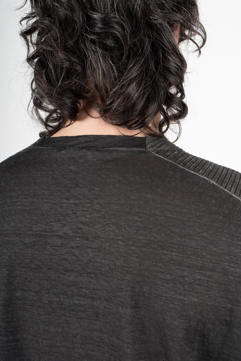 Cotton/Linen Shoulder Detail Inserts T-Shirt Charcoal
