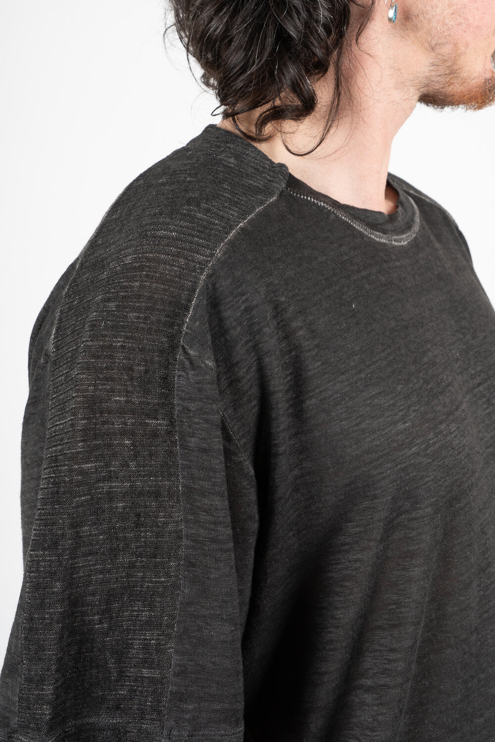 Cotton/Linen Shoulder Detail Inserts T-Shirt Charcoal