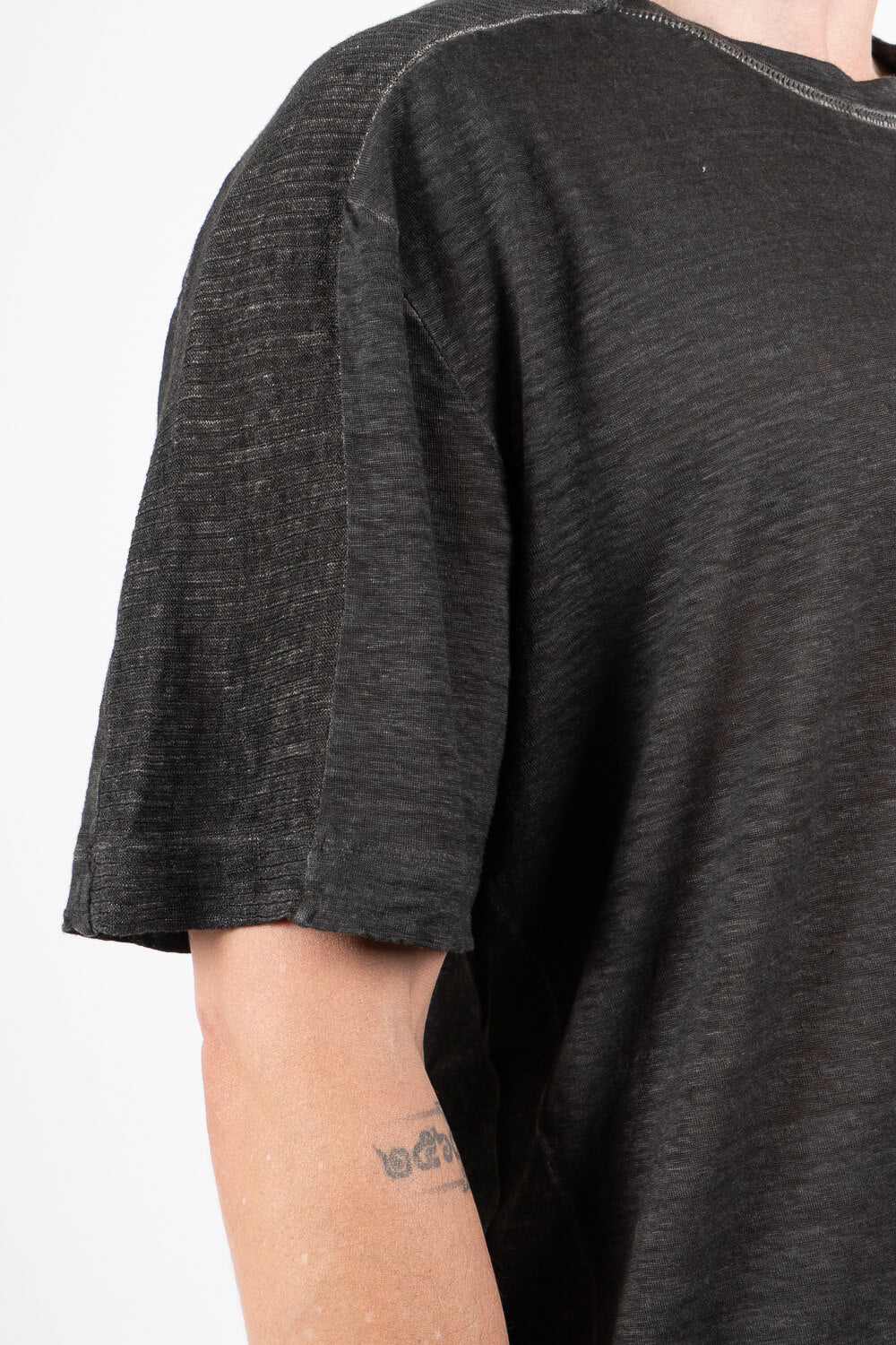 Cotton/Linen Shoulder Detail Inserts T-Shirt Charcoal