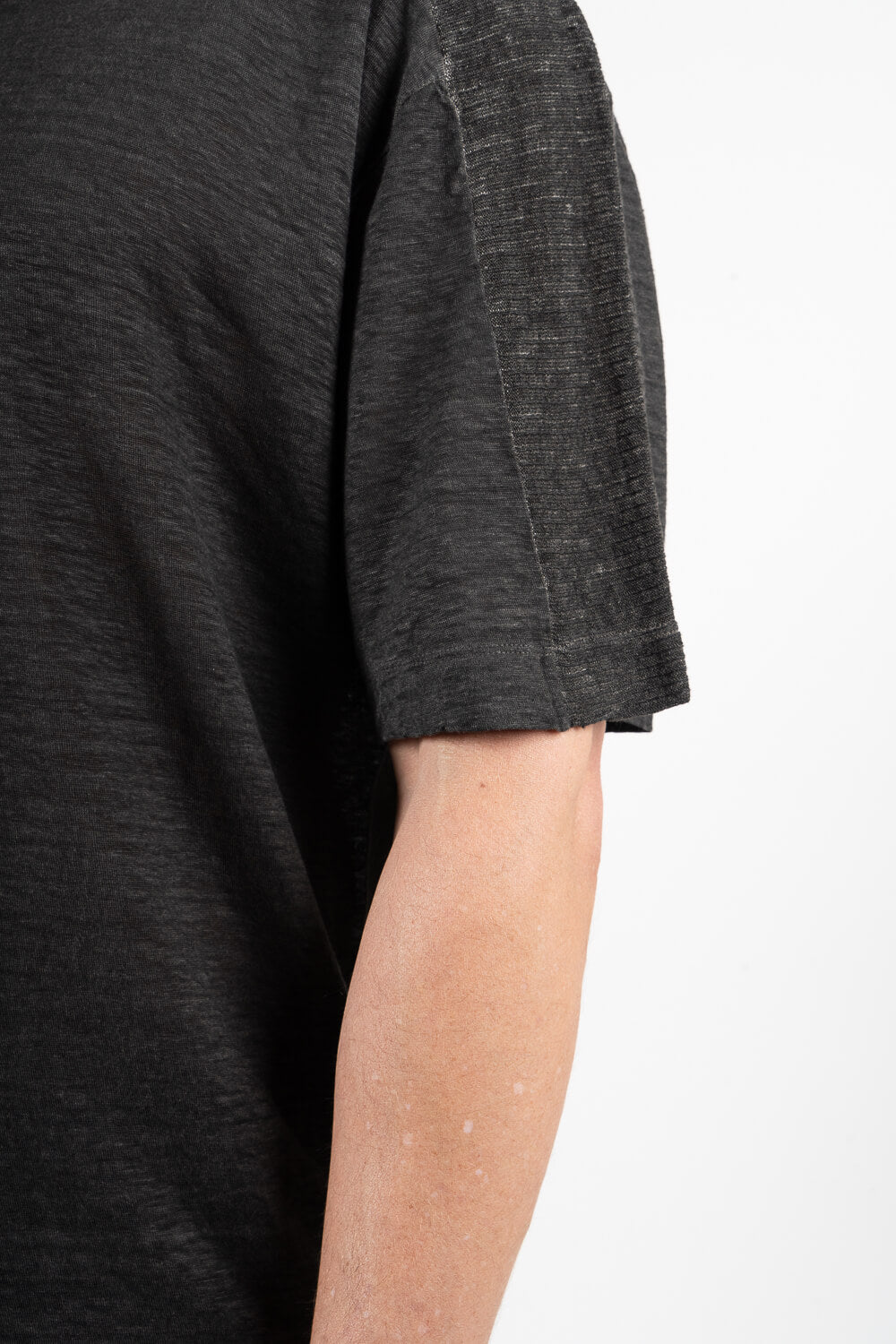 Cotton/Linen Shoulder Detail Inserts T-Shirt Charcoal