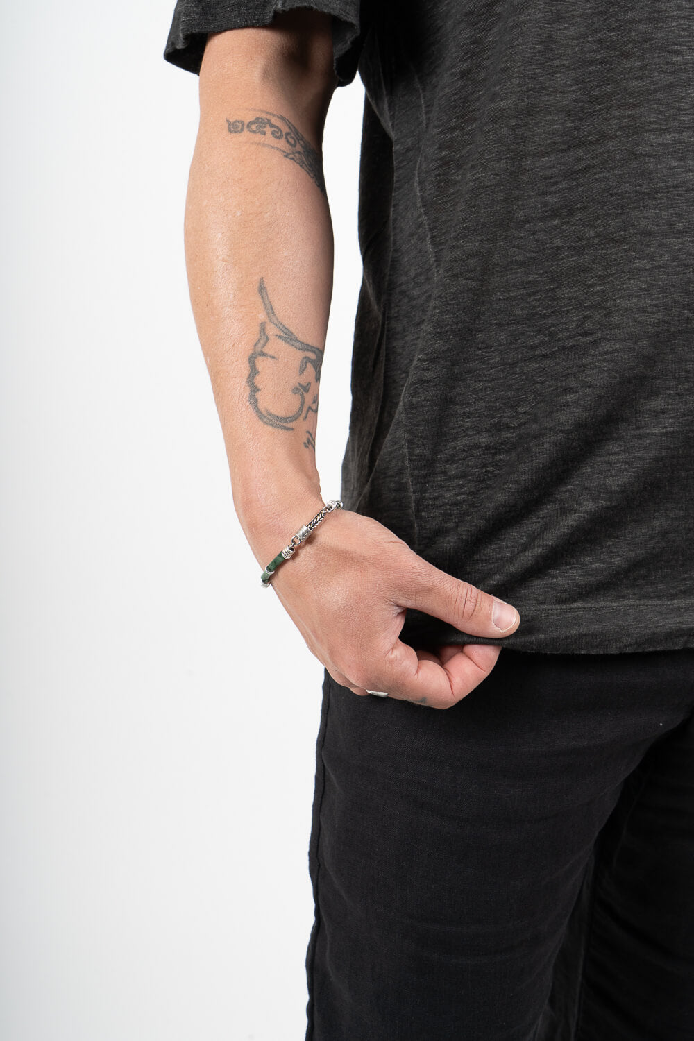 Cotton/Linen Shoulder Detail Inserts T-Shirt Charcoal