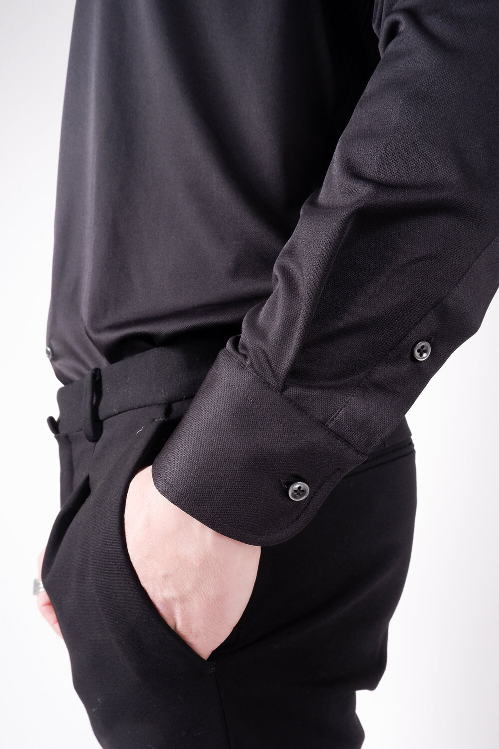 Cotton Stretch Tech Button-Up Shirt Black