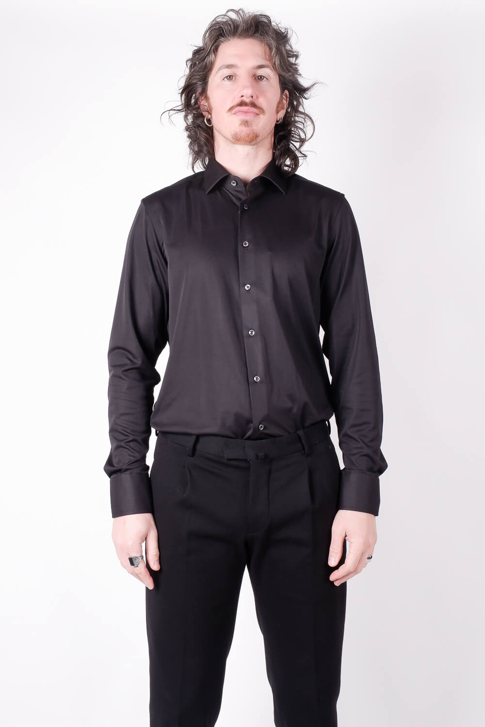 Cotton Stretch Tech Button-Up Shirt Black
