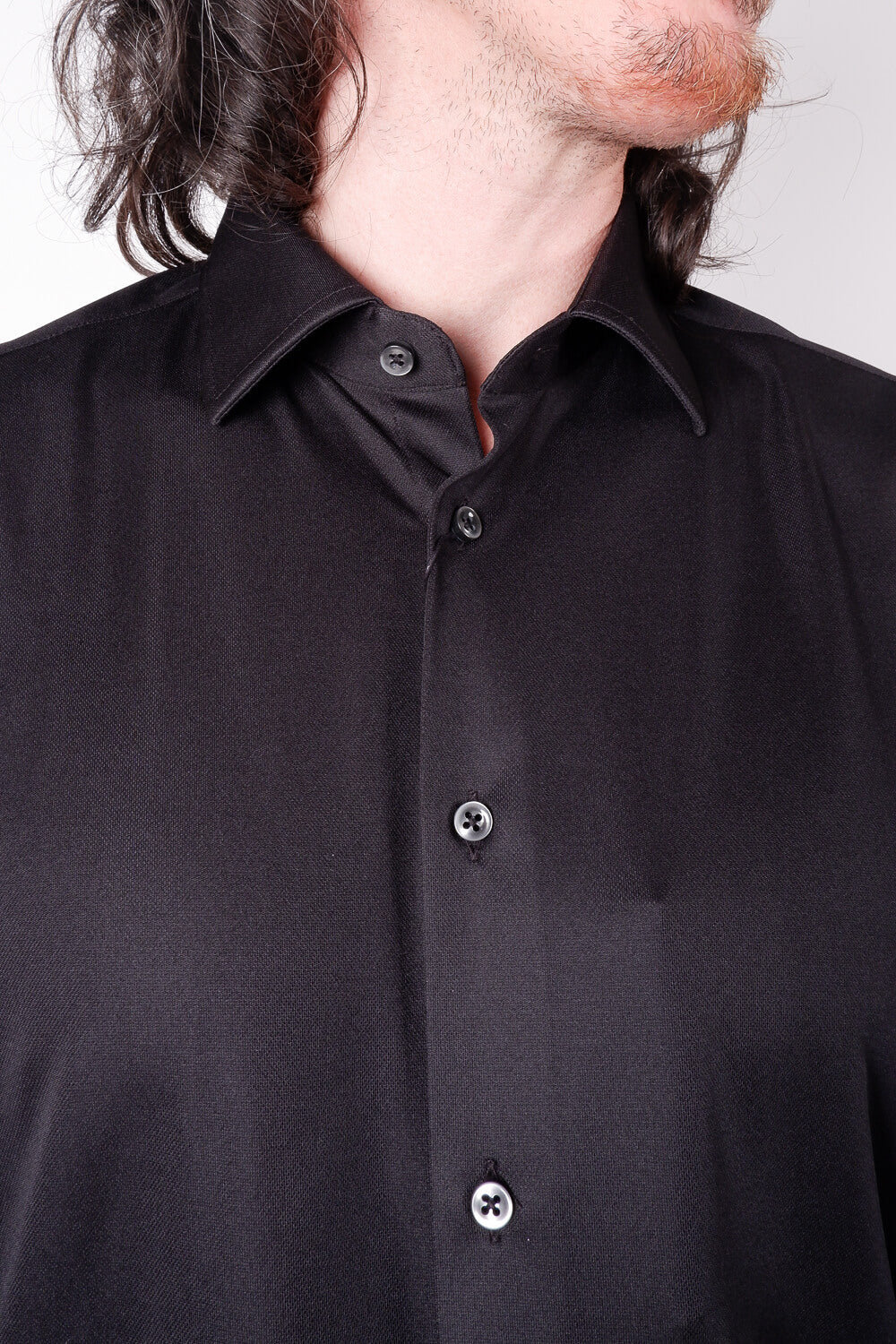Cotton Stretch Tech Button-Up Shirt Black
