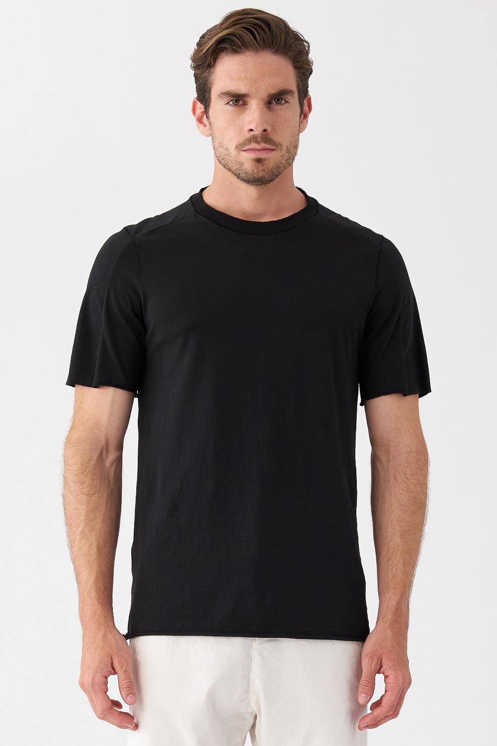 Cotton T-Shirt W/ Knitted Insert Black
